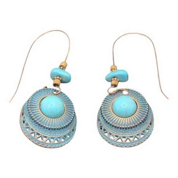 Unique Ethnic Boho Style Beaded Bronze Turquoise Classic Drop Earrings - Picture 8 of 11